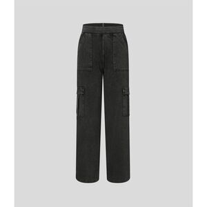 HALARA FLEX HIGH RISE WIDE LEG CASUAL CARGO PANTS IN HEMP ROPE BLACK DENIM XL